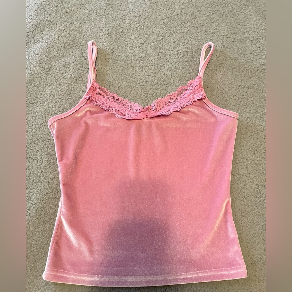Coquette Satin Pink Velvet Trim Camisole